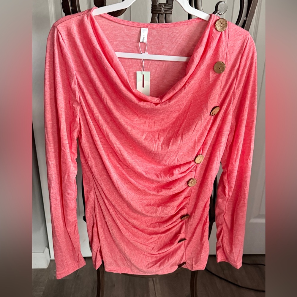Salmon Pink Button-Adorned Women's Top